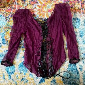 LIP SERVICE BLACKLIST rare Purple Lace-Up Blouse Xsmall flawed gem